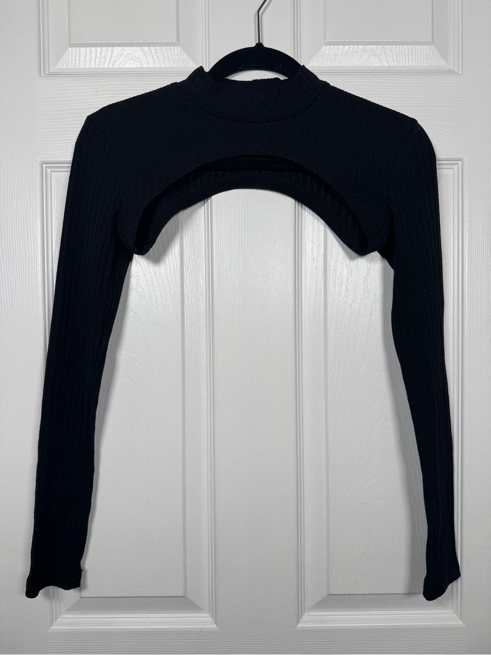 Edikted Black Ribbed Long Sleeve Bolero Shrug Cutout Top M